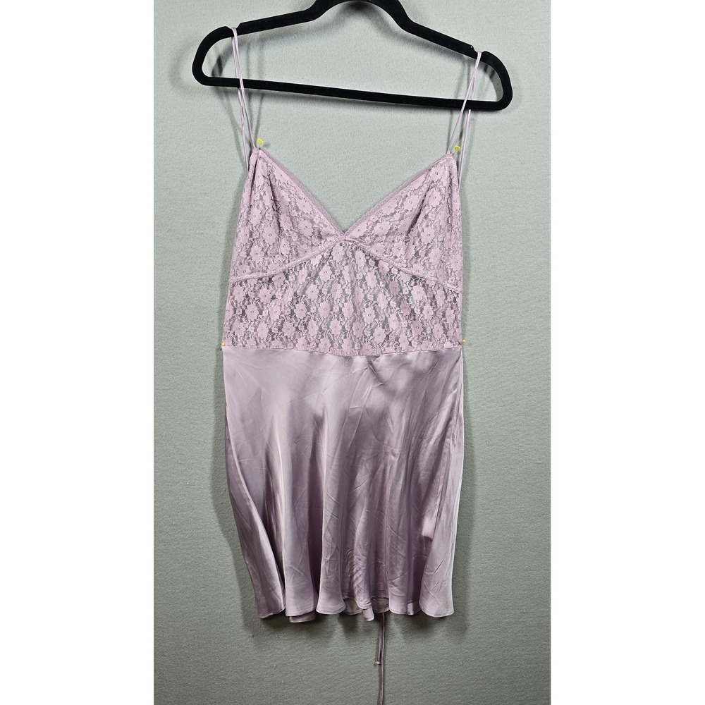 Free People Slip Dress Womens Medium Purple Lace‎ Satin Nightie Lingerie Boho